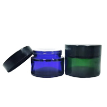 Empty Clear Frosted Amber Green Blue Glass Cylinder Jar Container With Aluminium Cap For Cosmetic Skin Care Cream